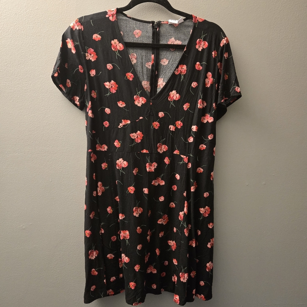 Gap Floral Fit & Flare Girls Teens Dress Rayon Black Pink Size 16 Knee Length